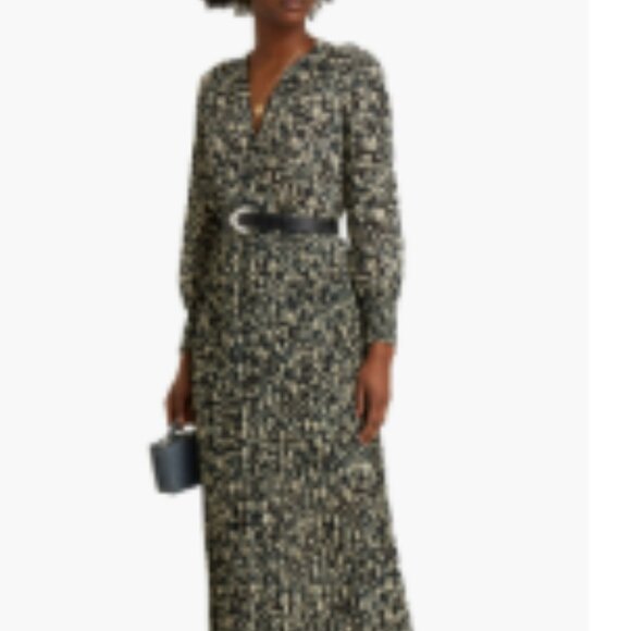 Ba&sh Lisi Pleated Printed Crepe Maxi Dress Floral Long Sleeves Size Medium 1977 - Picture 2 of 16